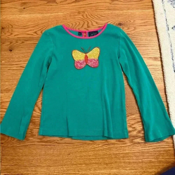 Mini Boden Other - Mini Boden Sequin Butterfly Long Sleeve Shirt Green Size 5-6Y